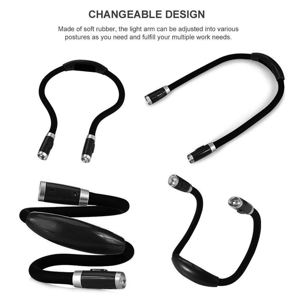 Rechargeable LED Neck Reading Light, 3 Modes Neck Reading Lamp, Hands Free Flexible Torch, U-Shaped LED Light with Soft Silicone Arms Comfortable Wear, for Camping Repairing Knitting Black