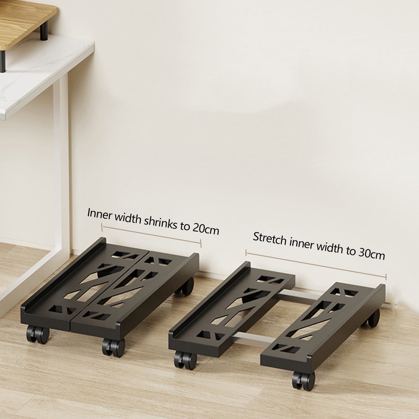 Adjustable Mobile CPU Stand, Ventilated Computer Tower Stand with 4 Caster Wheels, for PC Tower, Under Desk CPU Holder, PC Floor Cart Computer Riser for Gamers Black