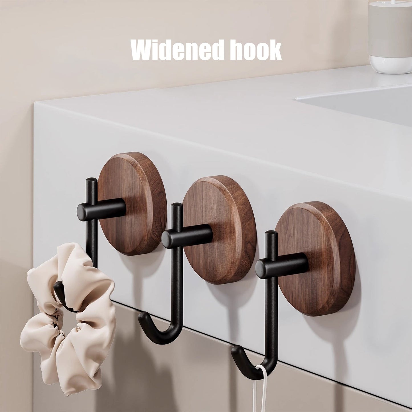 Wreath Hanger for Front Door, No Drilling Walnut Hook, Stick on Wall Hook, Self-Adhesive Household Hook for Towels, Keys, Hats, Coats, Bags 2PCS Black