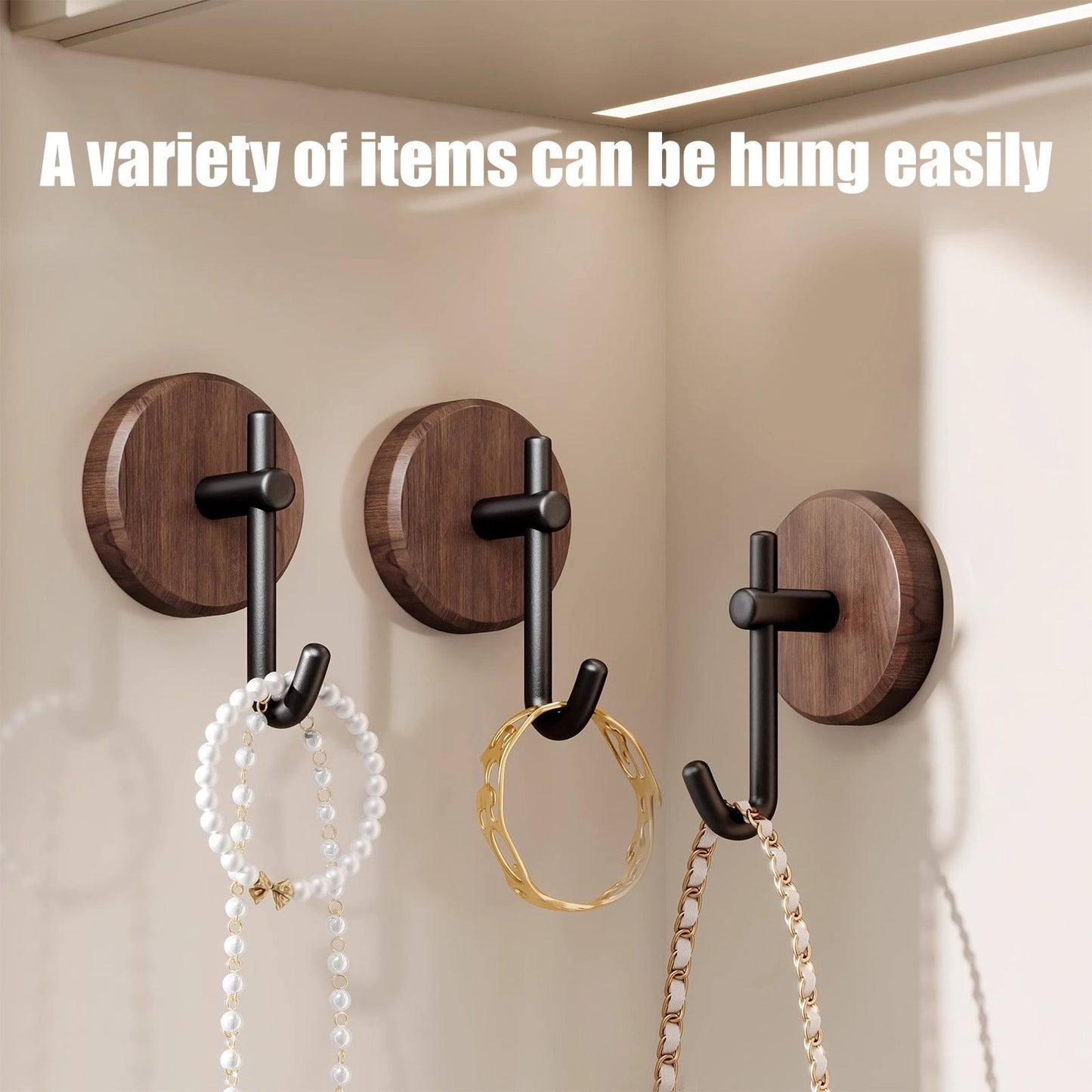 Wreath Hanger for Front Door, No Drilling Walnut Hook, Stick on Wall Hook, Self-Adhesive Household Hook for Towels, Keys, Hats, Coats, Bags 2PCS Black