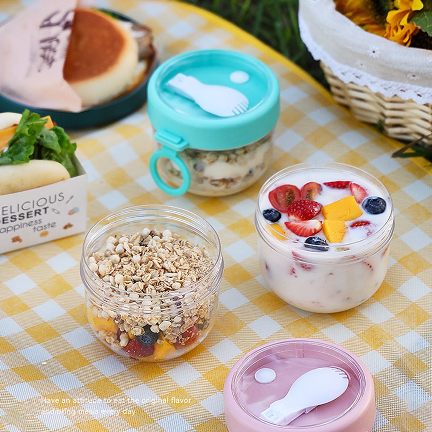 BOBASNDM Polycarbonate White PC Leakproof Yogurt Container Cyan