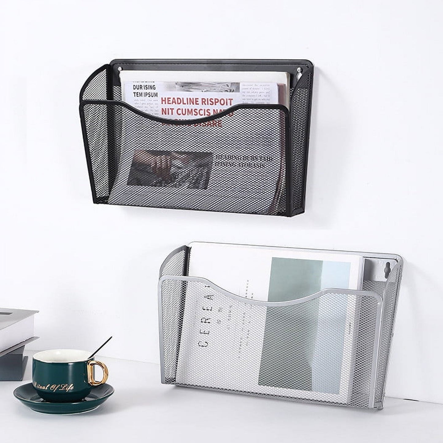 Tutuviw Wall Mount File Organizer Metal Letter Size, Black Silver