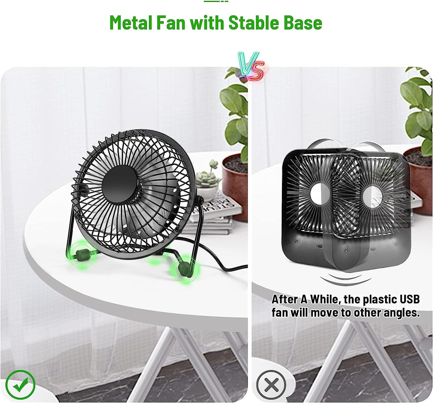Tutuviw 4 Inch USB Desk Fan,Small and Quiet,Powerful USB Powered Portable Fan,Strong Airflow,Mini Metal USB Fan,360°Rotation,Personal Cooling Fan with 2 Speed for Home Office Black