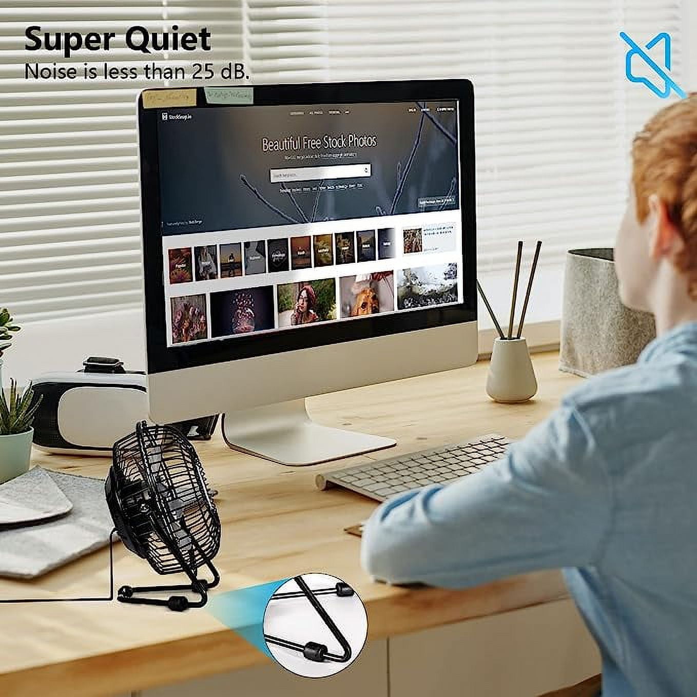 Tutuviw 4 Inch USB Desk Fan,Small and Quiet,Powerful USB Powered Portable Fan,Strong Airflow,Mini Metal USB Fan,360°Rotation,Personal Cooling Fan with 2 Speed for Home Office,Black Blue