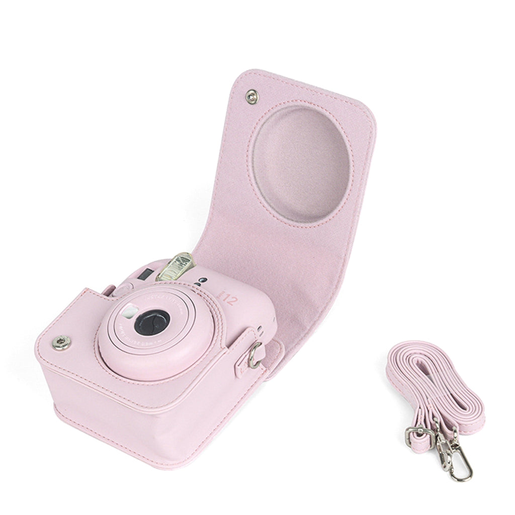 For Instax Mini 12 Camera Case PU Leather Soft Silicone Cover Bag for Fujifilm Polaroid Film Camera Bag w/Shoulder Strap Hydrangea blue