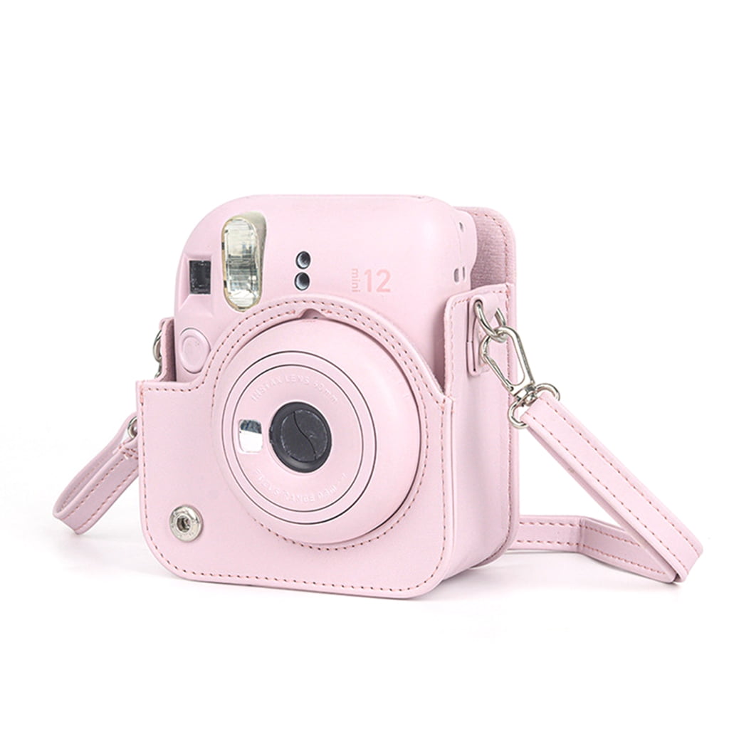 For Instax Mini 12 Camera Case PU Leather Soft Silicone Cover Bag for Fujifilm Polaroid Film Camera Bag w/Shoulder Strap Hydrangea blue