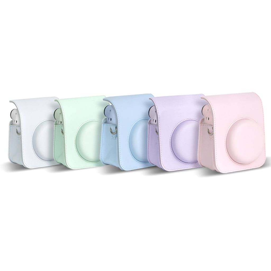 For Instax Mini 12 Camera Case PU Leather Soft Silicone Cover Bag for Fujifilm Polaroid Film Camera Bag w/Shoulder Strap Iris purple