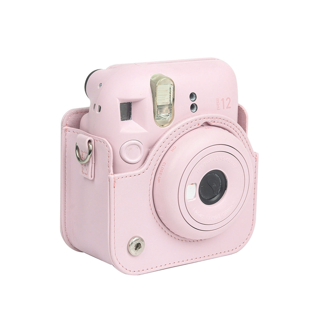 For Instax Mini 12 Camera Case PU Leather Soft Silicone Cover Bag for Fujifilm Polaroid Film Camera Bag w/Shoulder Strap Iris purple