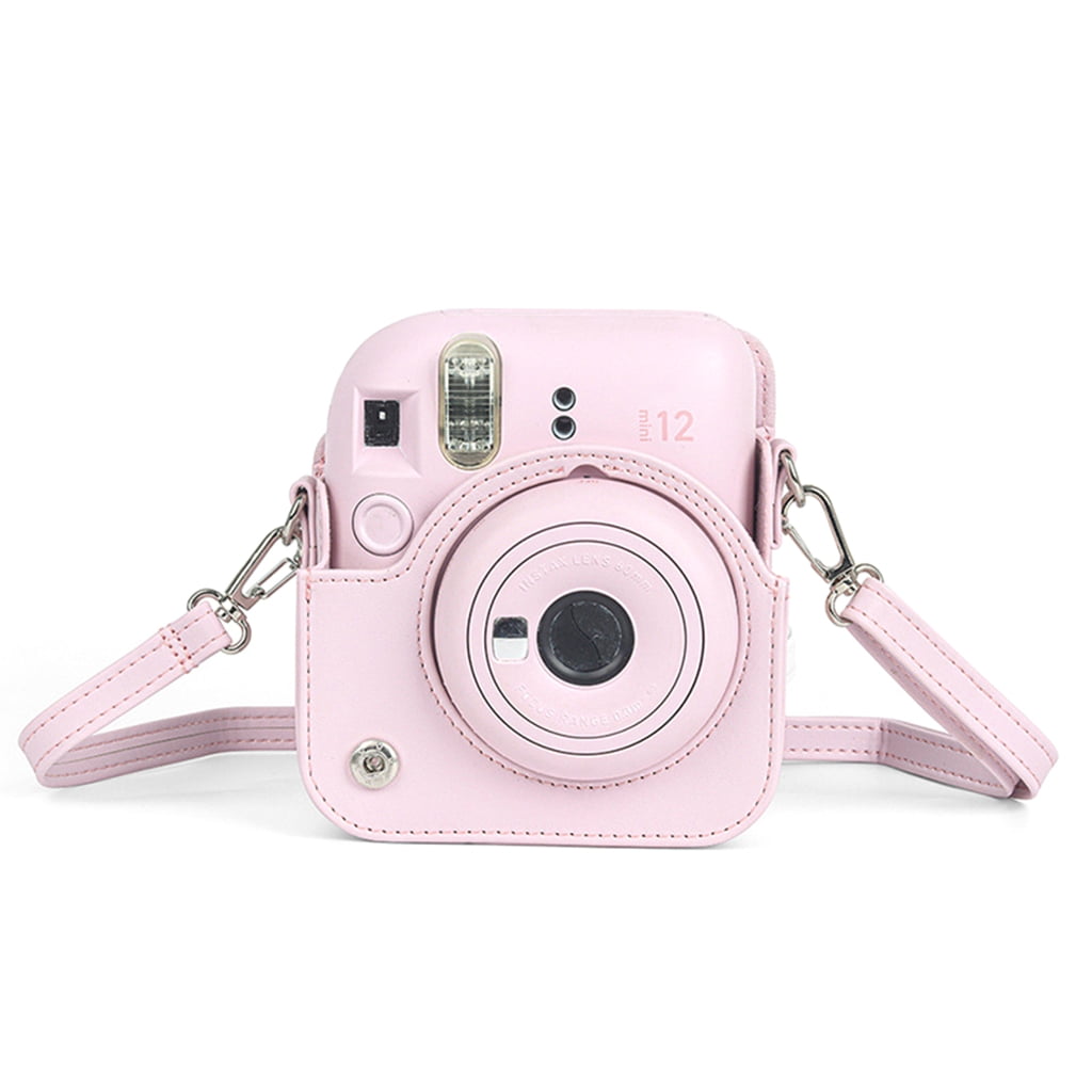 For Instax Mini 12 Camera Case PU Leather Soft Silicone Cover Bag for Fujifilm Polaroid Film Camera Bag w/Shoulder Strap Mint Green