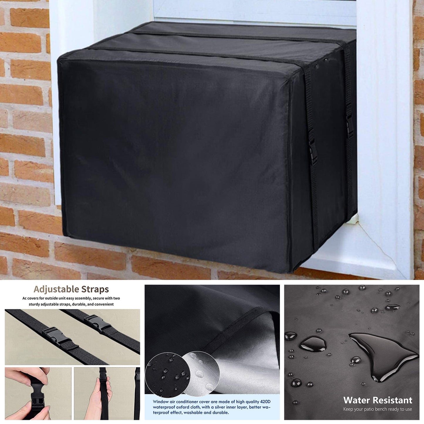 Cheers.US Window Air Conditioner Cover Outdoor, Outside Window AC Unit Cover Black Dust-Proof Waterproof AC Cover Outdoor Window AC Protection Cover M Black