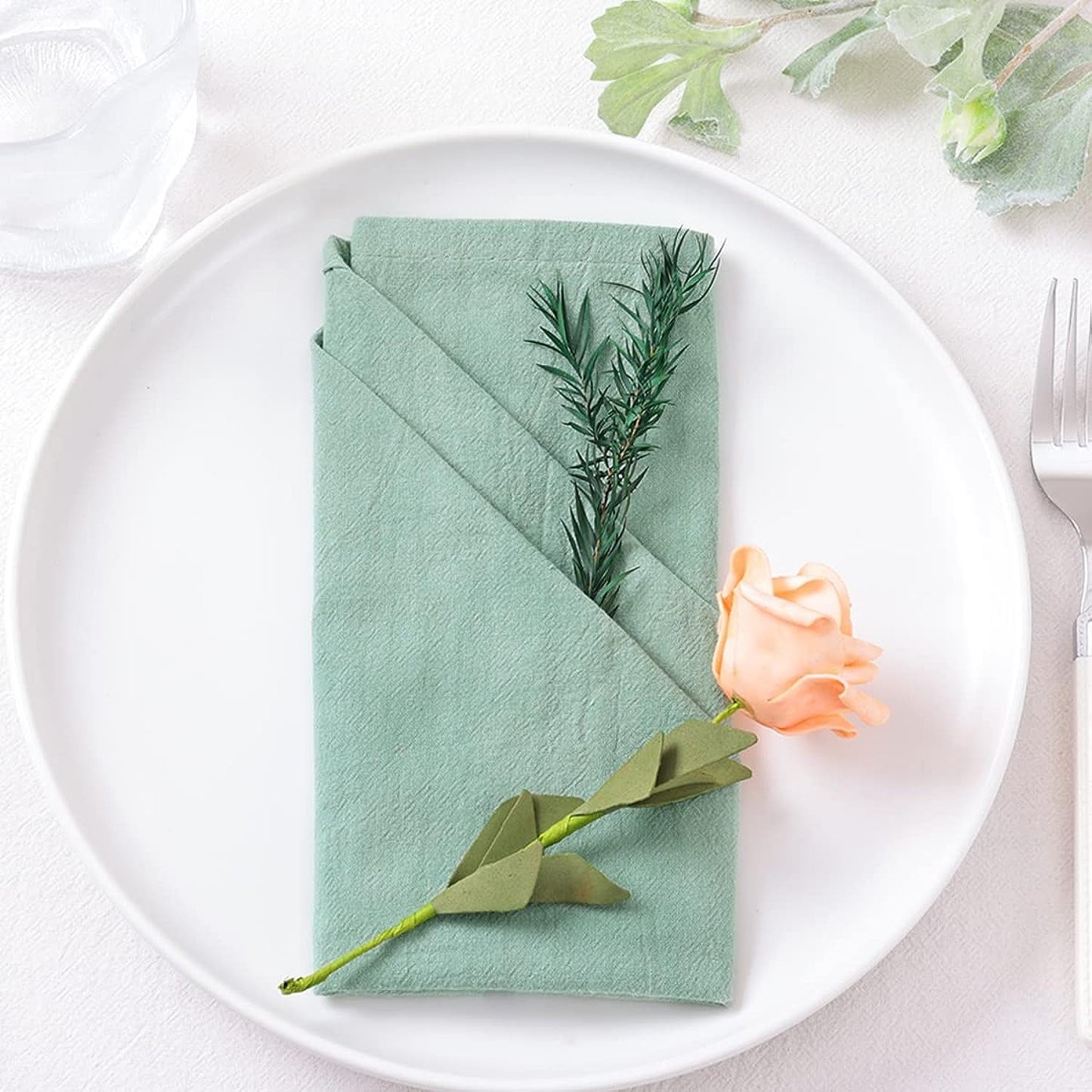 Holzlrgus Cotton Linen Napkins Bulk 17"x17" Stonewashed Cloth Dinner Napkins Rustic Thick Table Napkins for Fall Thanksgiving Christmas Party Wedding Decoration (Set of 4, Sage) Terracotta