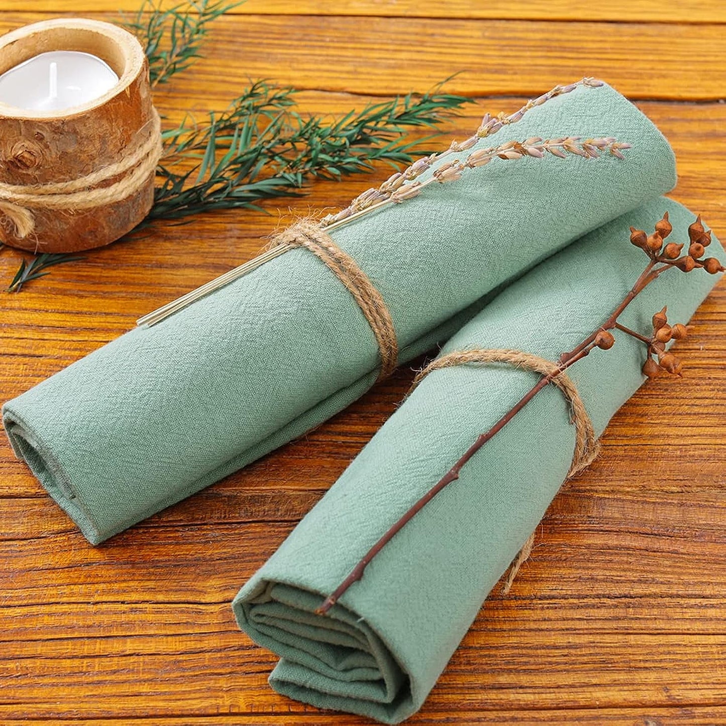 Holzlrgus Cotton Linen Napkins Bulk 17"x17" Stonewashed Cloth Dinner Napkins Rustic Thick Table Napkins for Fall Thanksgiving Christmas Party Wedding Decoration (Set of 4, Sage) Terracotta