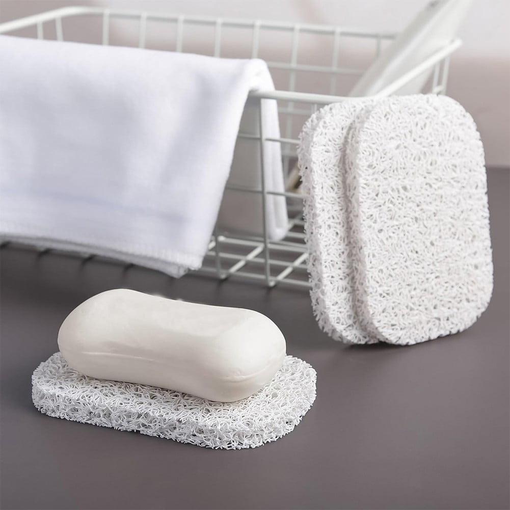 Lierteer 5PCS Shower Soap Bar Saver Lift Holder Dish Sponge Rack Tray Fast Dry Non-Slip white
