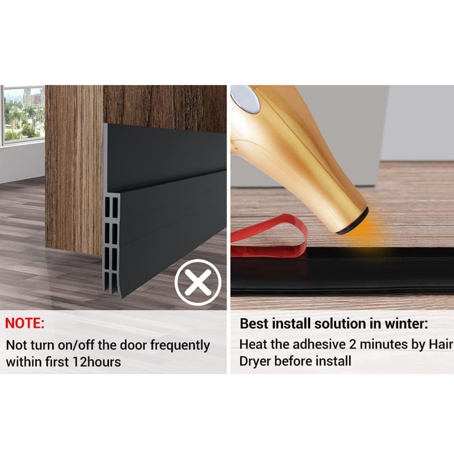 Door Draft Stopper, 37 Inch Under Door Sweep Bottom Blocker with Rubber Seal Strip, Under Door Seal for Exterior/Interior, Soundproof Weather Stripping Door Seal(White) 2PC Black