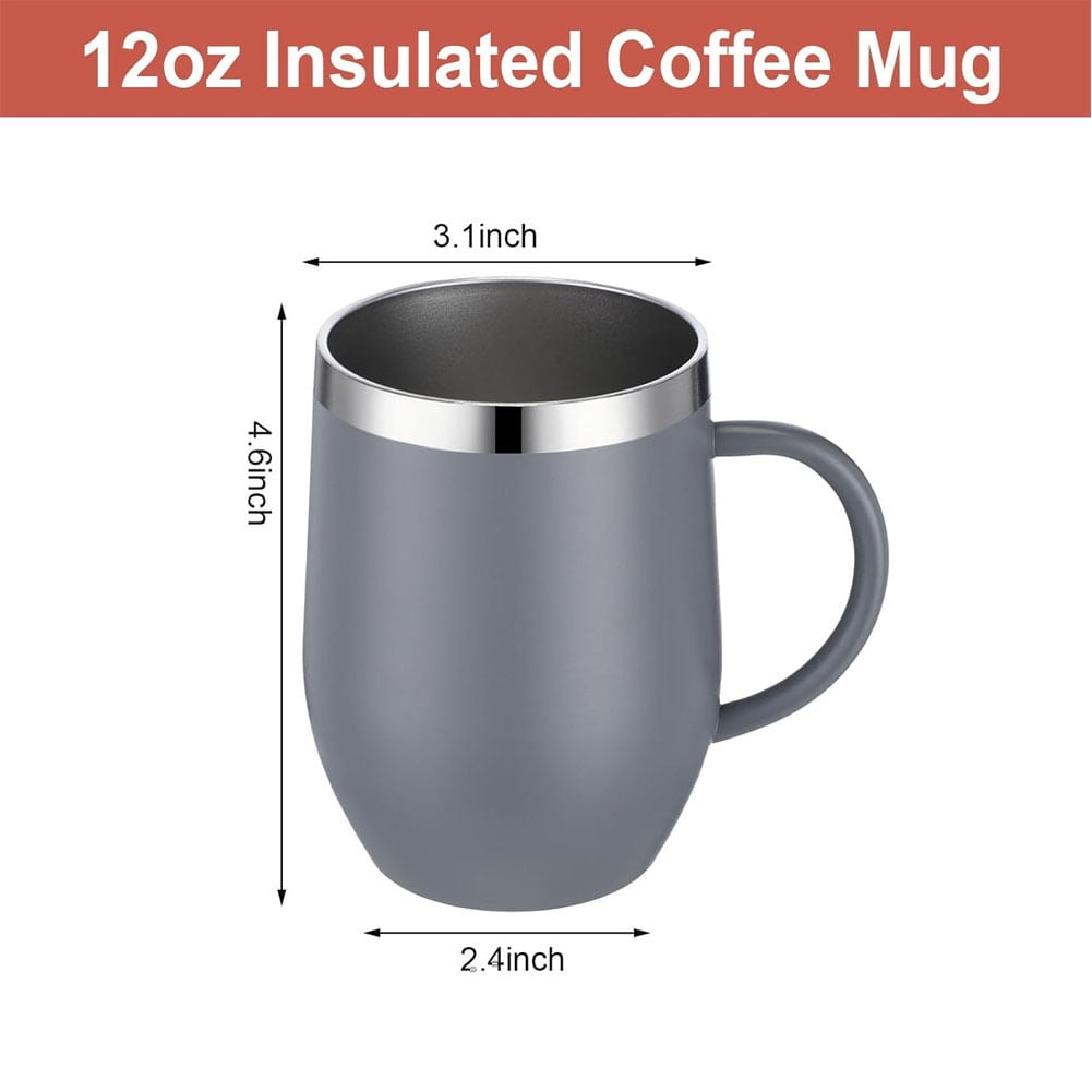12oz Insulated Coffee Mug with Handle Stainless Steel Insulated Coffee Mug Double Wall Vacuum Travel Mug Tumbler Cup with Sliding Lid Travel Coffee Cup Thermal Cup Black