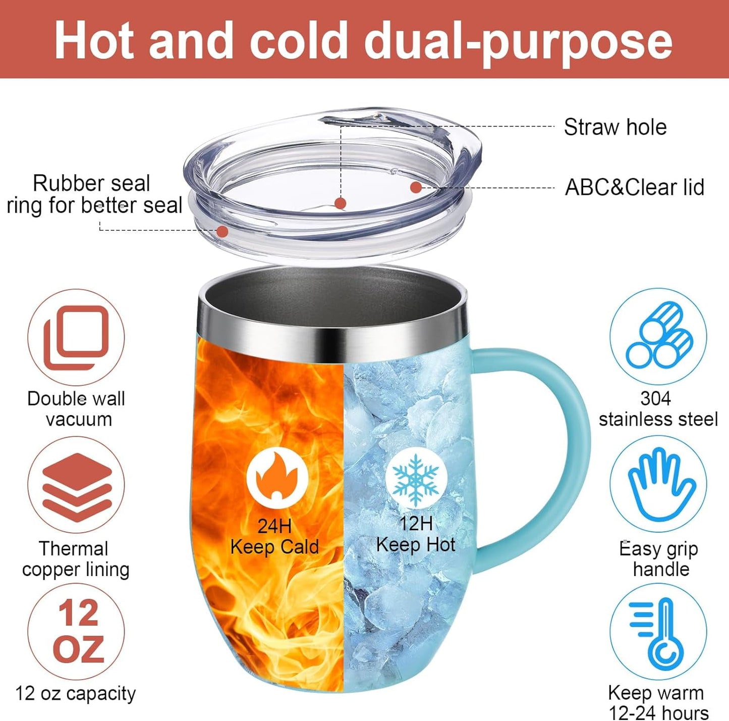 12oz Insulated Coffee Mug with Handle Stainless Steel Insulated Coffee Mug Double Wall Vacuum Travel Mug Tumbler Cup with Sliding Lid Travel Coffee Cup Thermal Cup Black