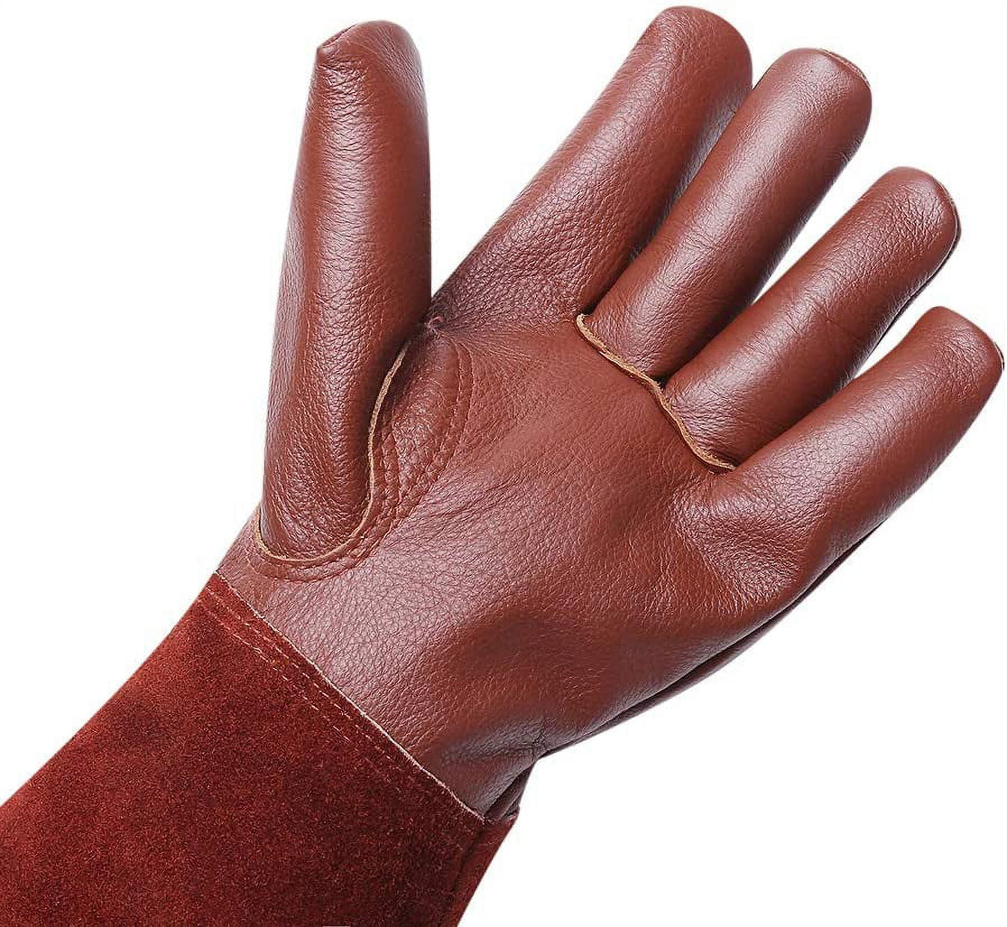 SUCCLACE Long-Gardening-Gloves for Women/Men - Thorn Proof Cowhide Leather Rose/Blackberry Pruning Heavy Duty Gloves Thick Palm Gauntlet Garden Work Gloves with Forearm Protection (Brown-Small) S Brown