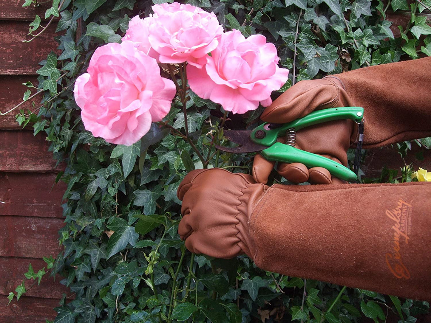 SUCCLACE Long-Gardening-Gloves for Women/Men - Thorn Proof Cowhide Leather Rose/Blackberry Pruning Heavy Duty Gloves Thick Palm Gauntlet Garden Work Gloves with Forearm Protection (Brown-Small) XL Brown