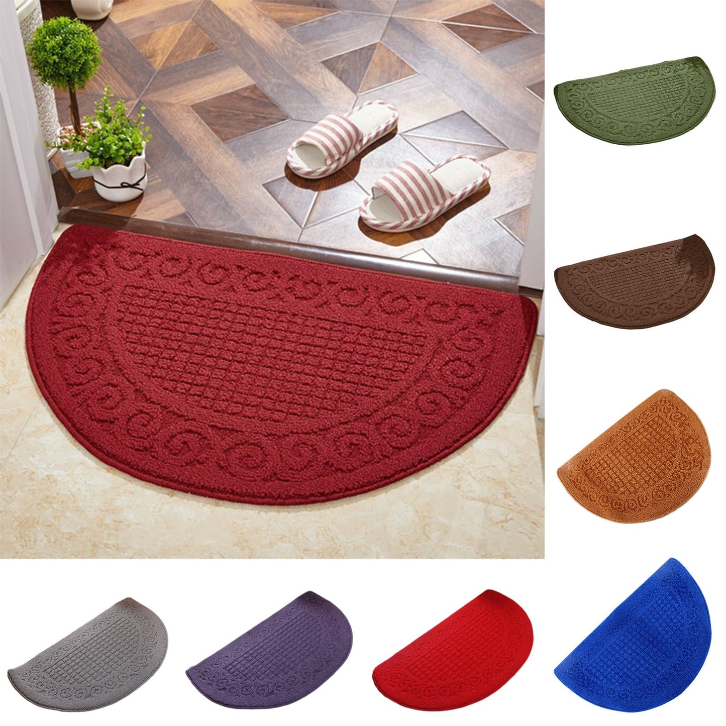 sunsanly Doormat Semi-Circle Shape Anti-slip Absorbs Moisture And Dirt Wear-resistant Indoor Entrance Door Mat Living Room Kitchen Bathroom Entryway Carpet 1pc Blue