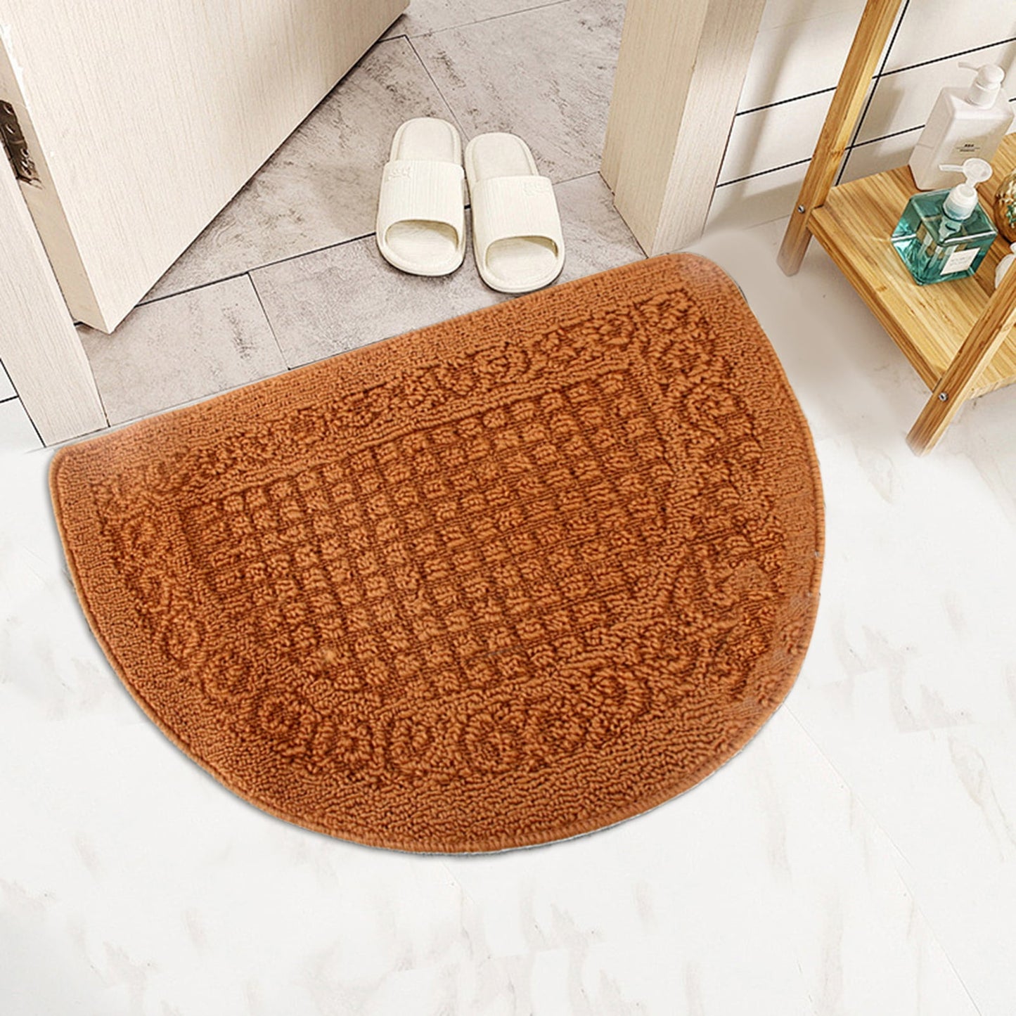 sunsanly Doormat Semi-Circle Shape Anti-slip Absorbs Moisture And Dirt Wear-resistant Indoor Entrance Door Mat Living Room Kitchen Bathroom Entryway Carpet 1pc Blue