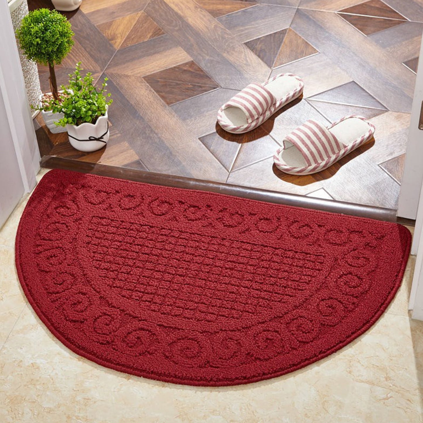 sunsanly Doormat Semi-Circle Shape Anti-slip Absorbs Moisture And Dirt Wear-resistant Indoor Entrance Door Mat Living Room Kitchen Bathroom Entryway Carpet 1pc Blue