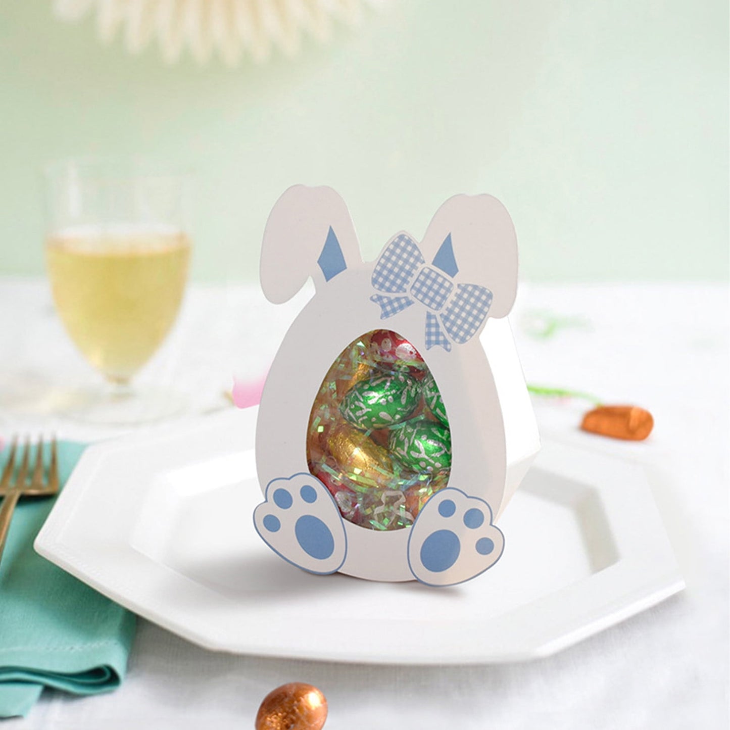 Darzheoy 10 Pcs Easter Treat Boxes with Clear Window Cardboard Box Bunny Bags Rabbit Box Spring Holiday Paper Container for Cookie Goodie Candy Favors Blue