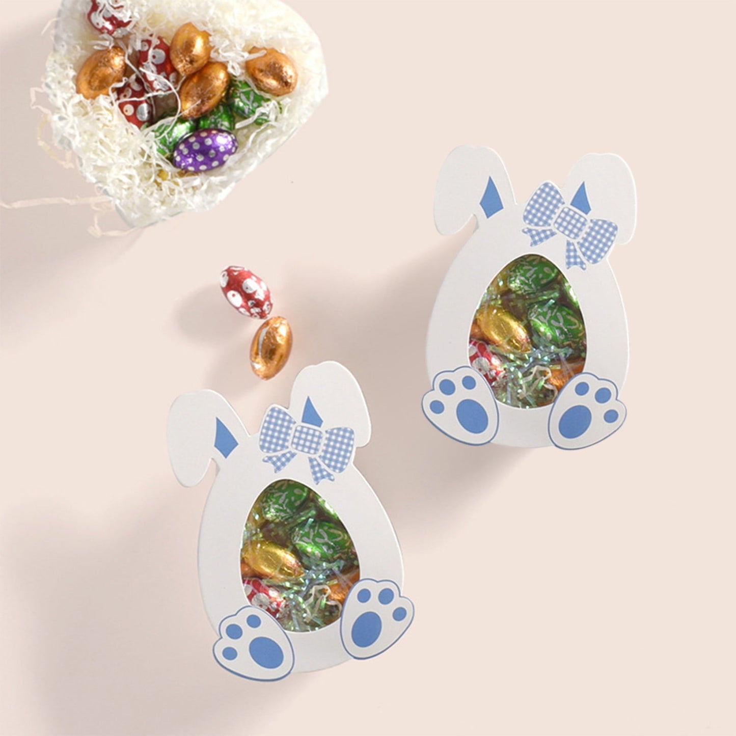 Darzheoy 10 Pcs Easter Treat Boxes with Clear Window Cardboard Box Bunny Bags Rabbit Box Spring Holiday Paper Container for Cookie Goodie Candy Favors Blue