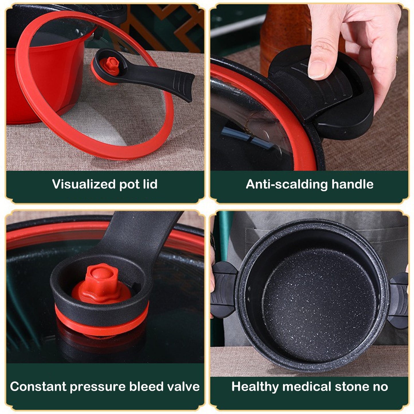 Darzheoy Nonstick Ceramic Coated Sauce Pan with Lid, Crock Pot with Twist & Lock Handles, Micro Pressure Cooker Versatile Cookware for Stovetops, Easy to Clean Red