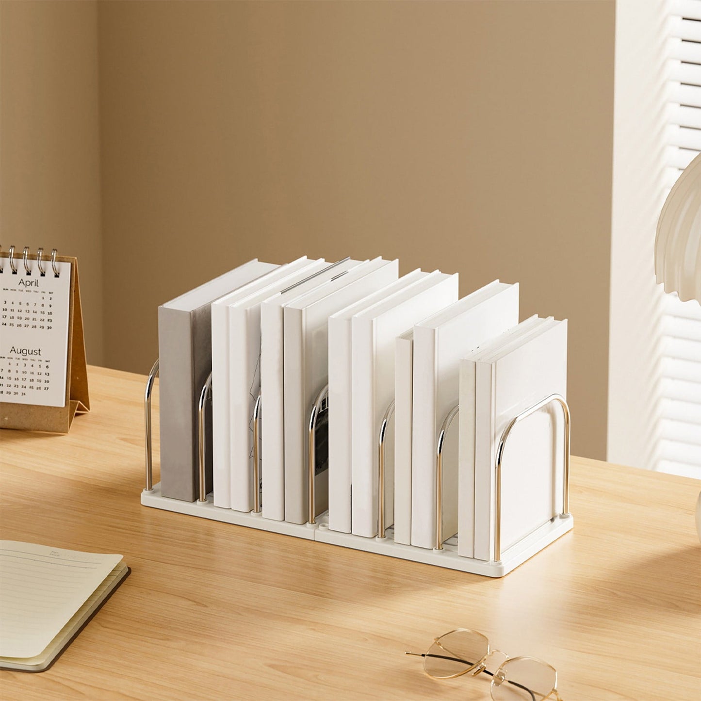 Chmadoxn Multi-Tier Desktop Bookshelf - Space-Saving Desk Organizer for Books, Files & Learning Supplies, Serviceable Storage Rack for Office, Study, or Home Use (Lightweight & Compact) 14.6×5.9×5.3 in White