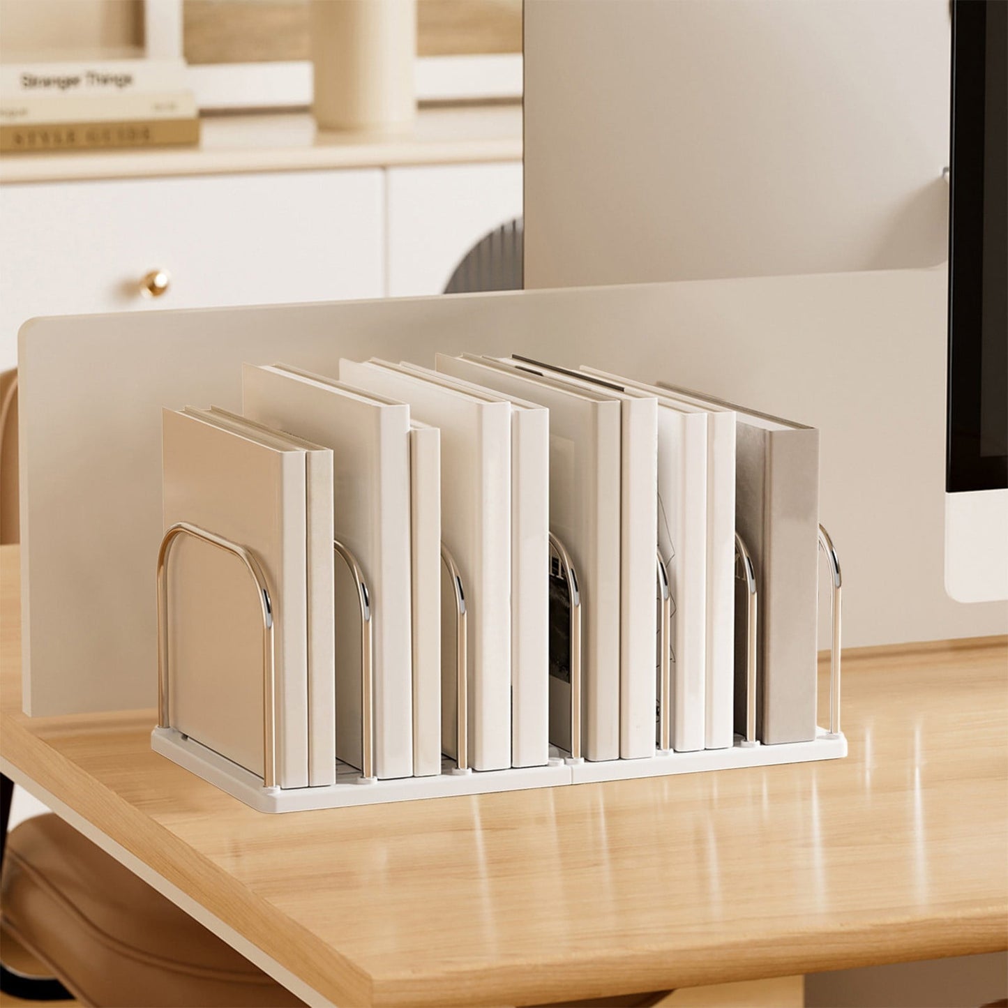 Chmadoxn Multi-Tier Desktop Bookshelf - Space-Saving Desk Organizer for Books, Files & Learning Supplies, Serviceable Storage Rack for Office, Study, or Home Use (Lightweight & Compact) 14.6×5.9×5.3 in White
