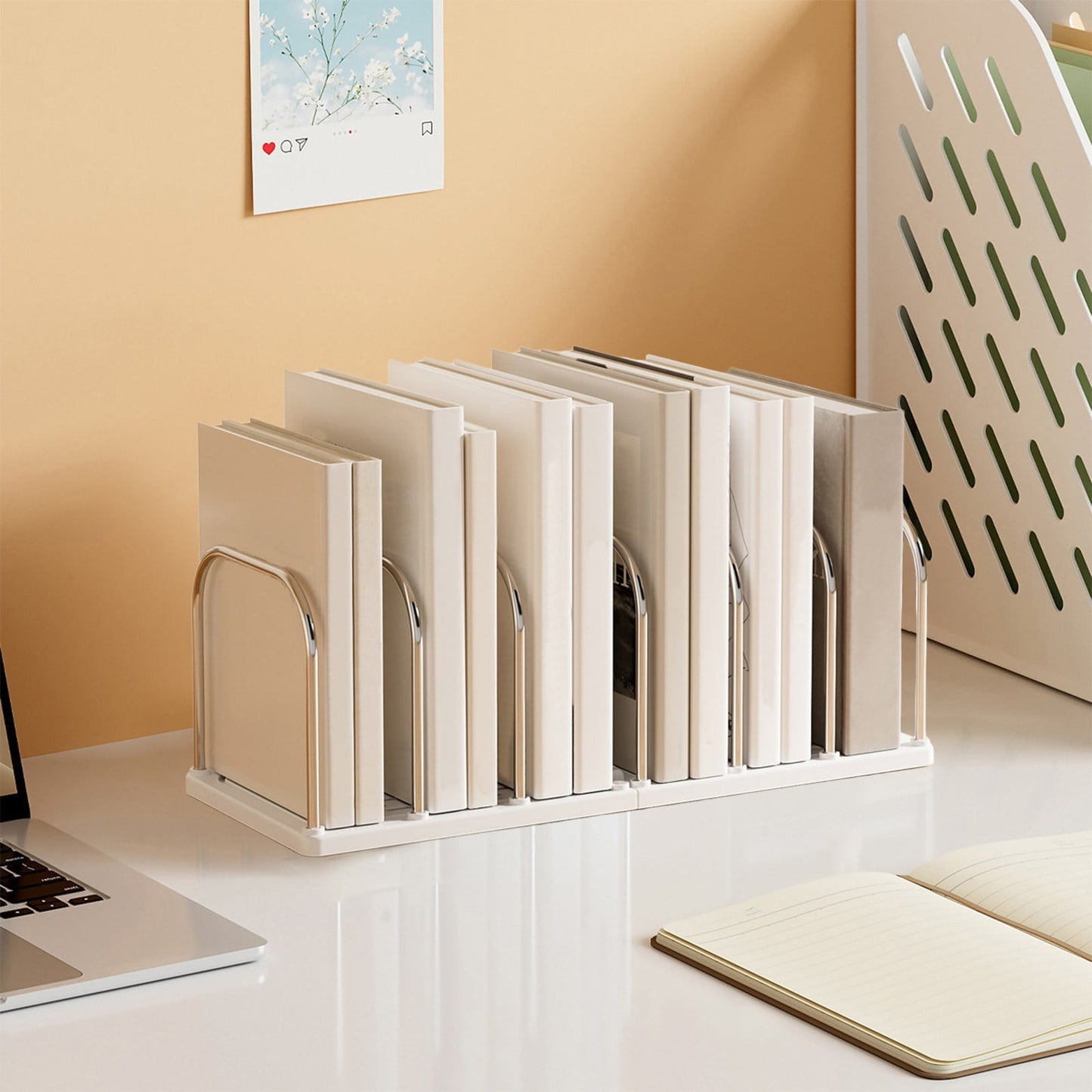 Chmadoxn Multi-Tier Desktop Bookshelf - Space-Saving Desk Organizer for Books, Files & Learning Supplies, Serviceable Storage Rack for Office, Study, or Home Use (Lightweight & Compact) 14.6×5.9×5.3 in White