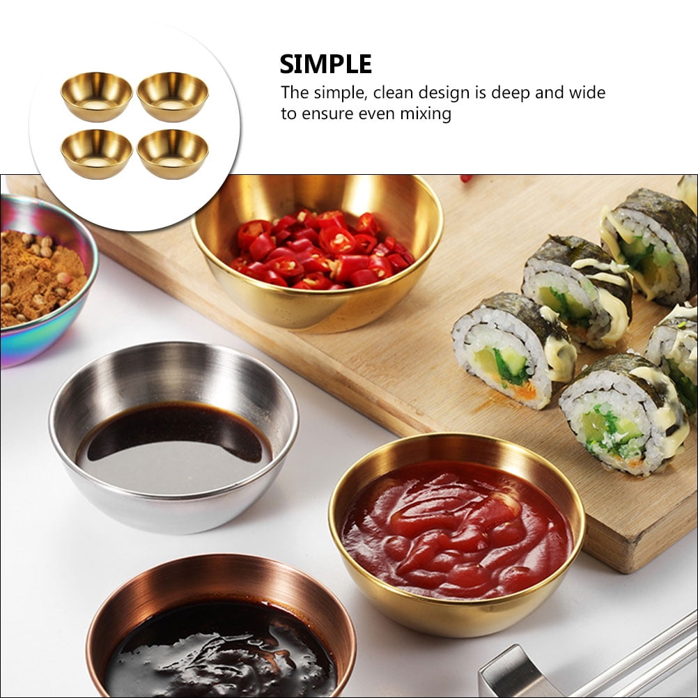 SKISUNO 4-Piece Golden Dipping Sauce Dishes Set for Home and Restaurant Use, and Stylish Serving Bowls