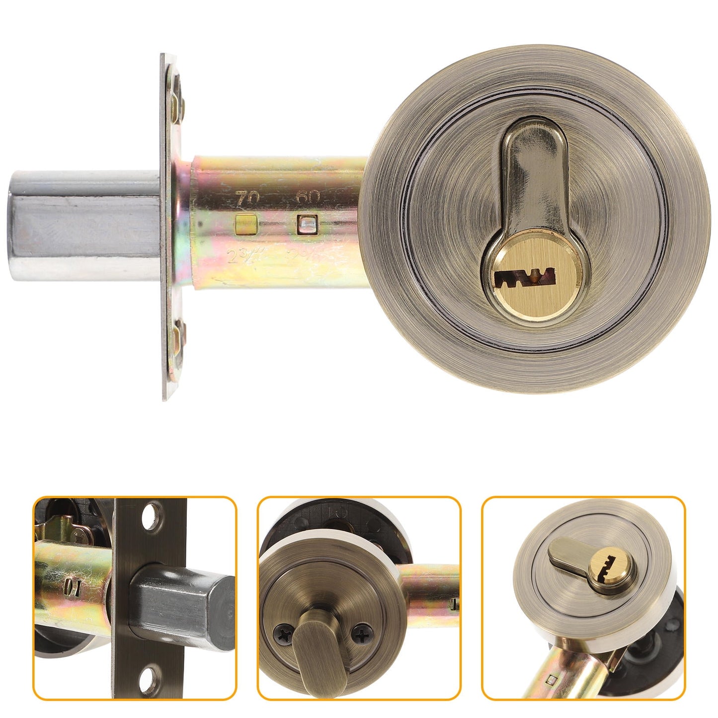 HOOWIFFY Durable Golden Deadbolt Lock Single Cylinder with Key for Home Use