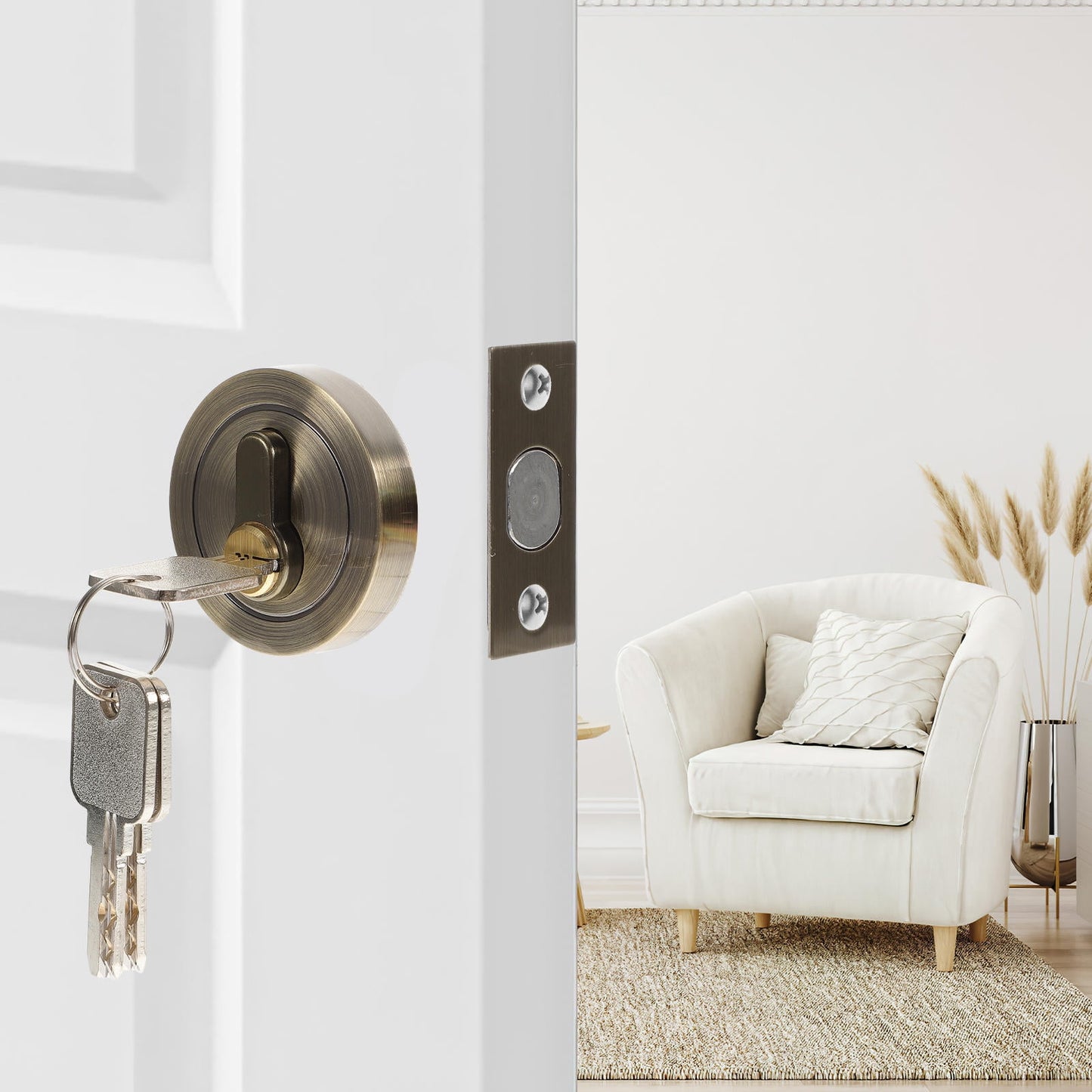 HOOWIFFY Durable Golden Deadbolt Lock Single Cylinder with Key for Home Use