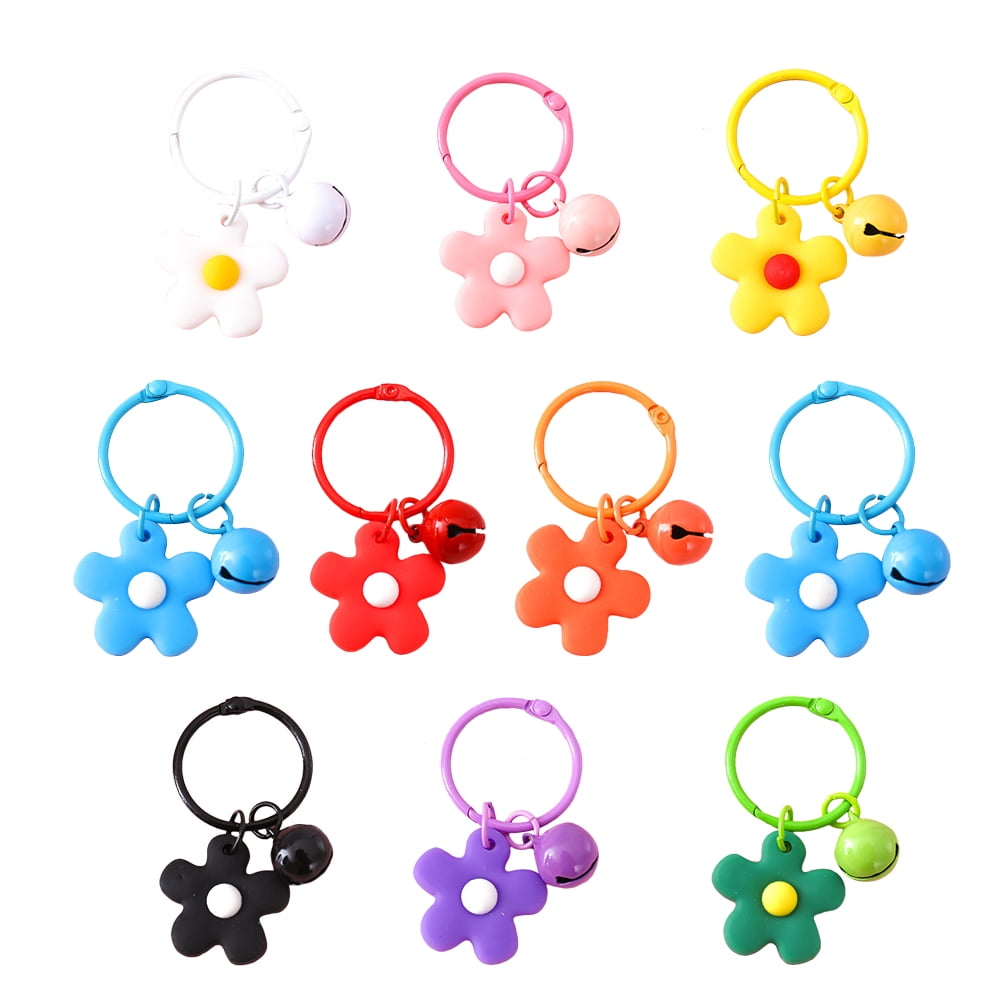SKISUNO 10-Piece Handbag Charm Keychains with Flower and Bell Accessories for Women and Friends Set