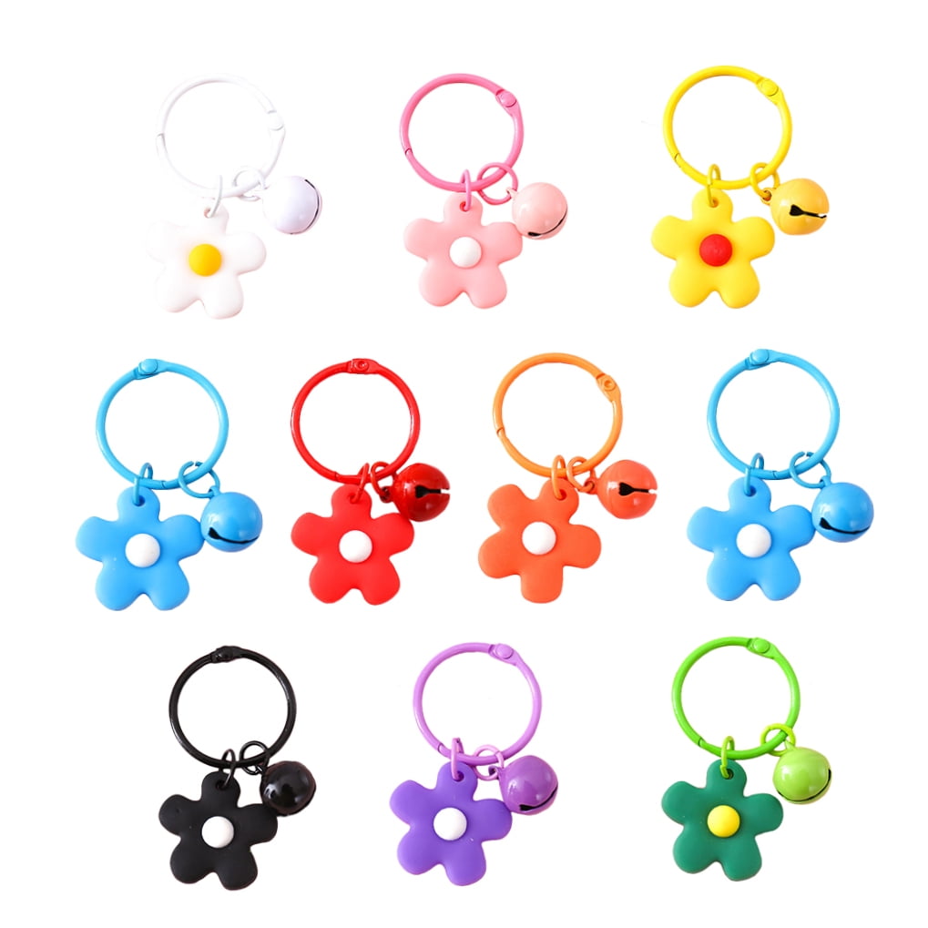 SKISUNO 10-Piece Handbag Charm Keychains with Flower and Bell Accessories for Women and Friends Set