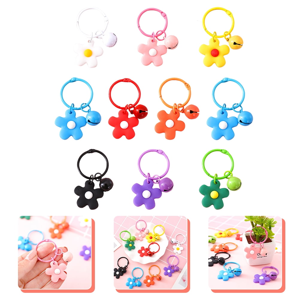 SKISUNO 10-Piece Handbag Charm Keychains with Flower and Bell Accessories for Women and Friends Set