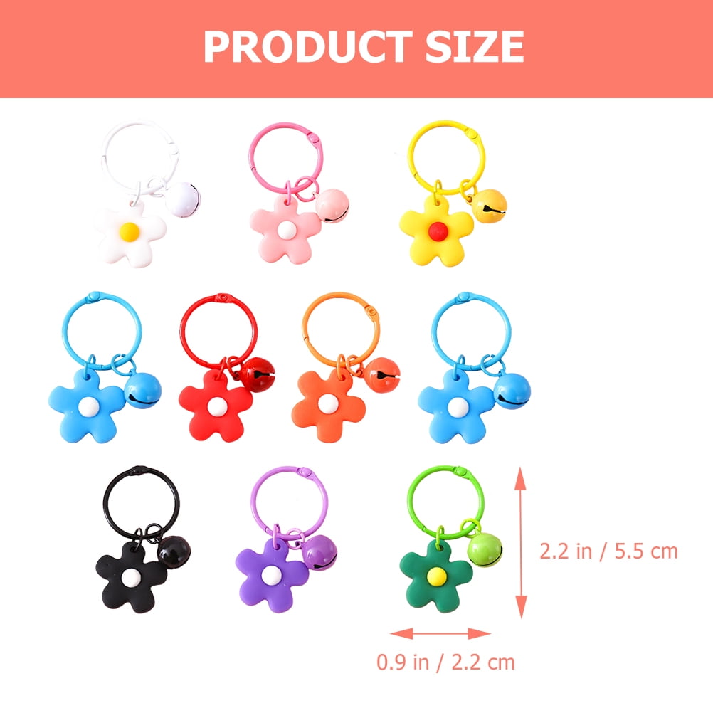 SKISUNO 10-Piece Handbag Charm Keychains with Flower and Bell Accessories for Women and Friends Set