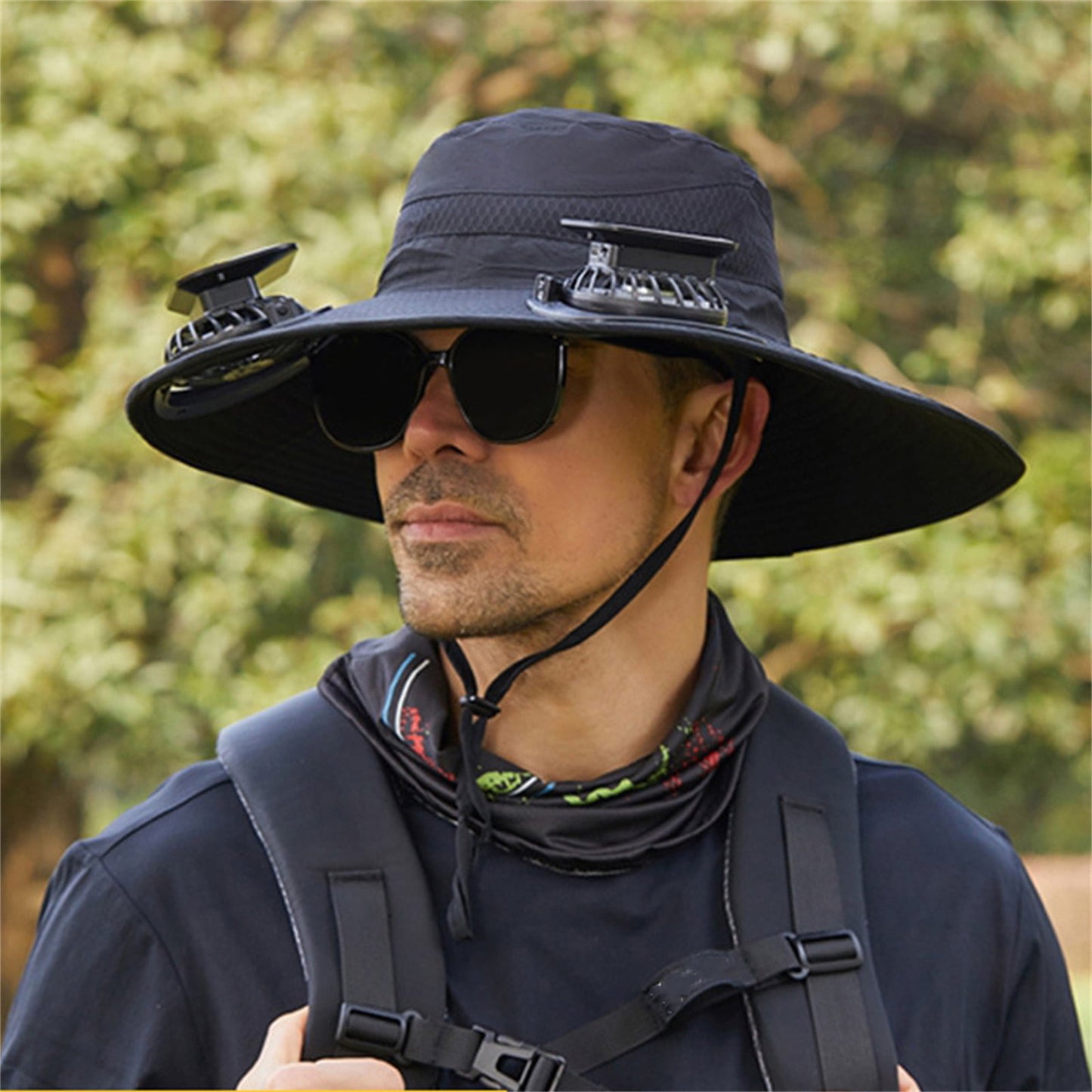Darzheoy Solar Fan Hat Wide Brim Solar Fan Hat Outdoor Wide Brim Sun Hat with Solar Fan Fishing Hat, Removable & USB Charging Fan A-Black