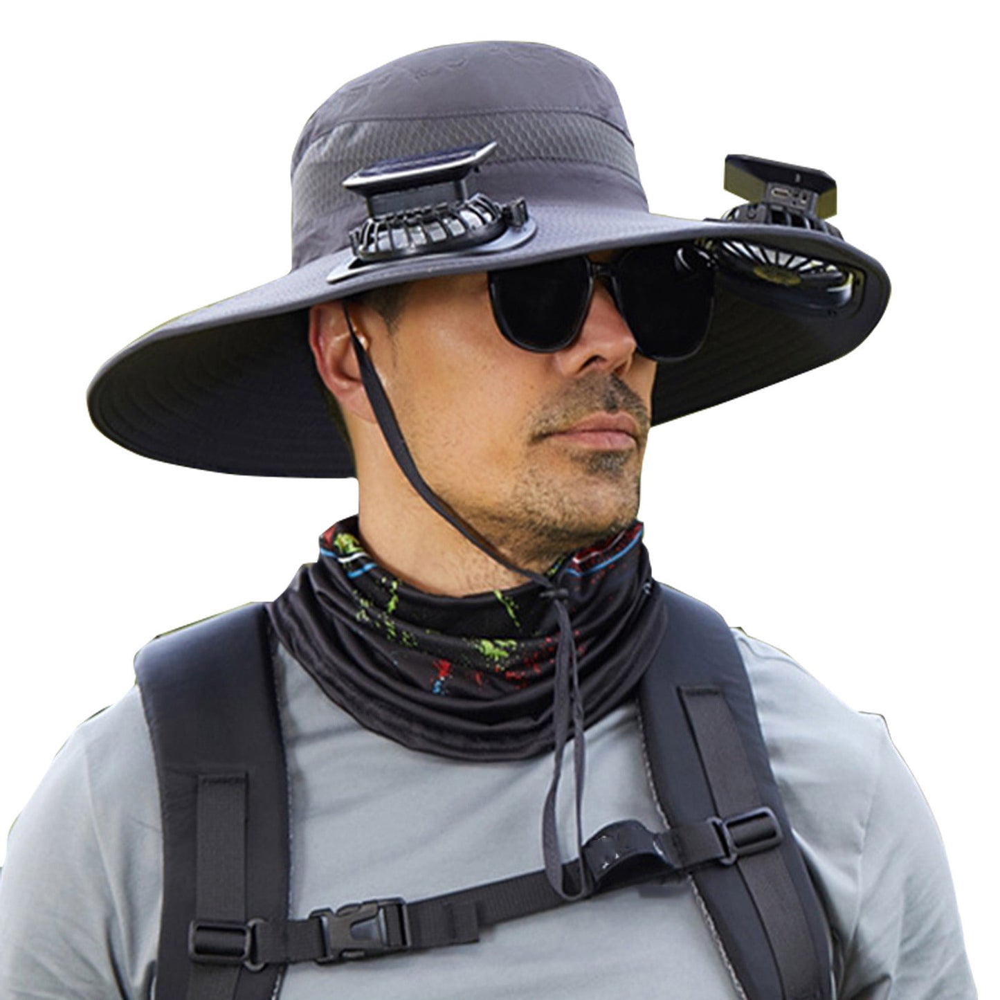 Darzheoy Solar Fan Hat Wide Brim Solar Fan Hat Outdoor Wide Brim Sun Hat with Solar Fan Fishing Hat, Removable & USB Charging Fan A-Dark Gray