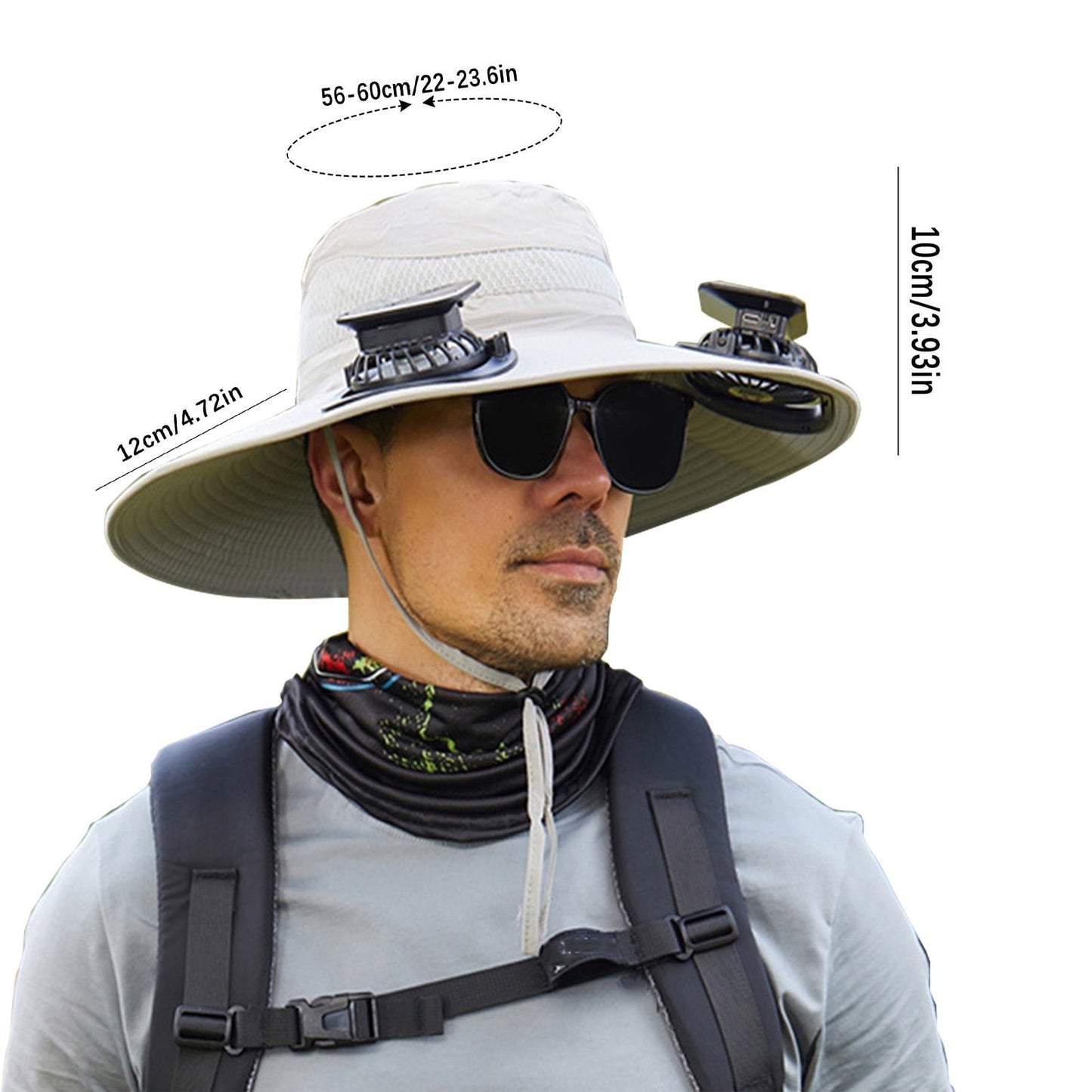 Darzheoy Solar Fan Hat Wide Brim Solar Fan Hat Outdoor Wide Brim Sun Hat with Solar Fan Fishing Hat, Removable & USB Charging Fan A-Gray