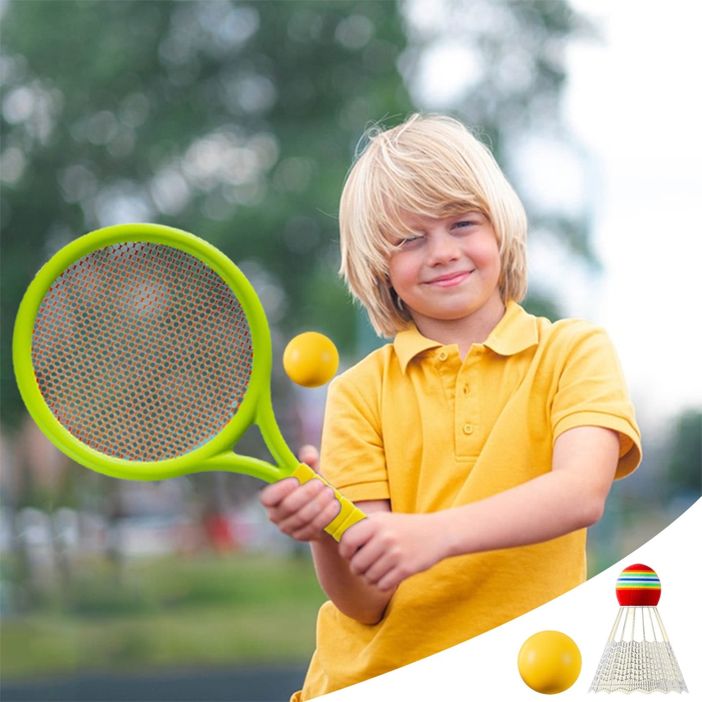 Chmadoxn Kids Badminton & Tennis Set - Racket Family Sports Gift with Balls， Lightweight Beginner Gear for Ages 6-12, Indoor/Outdoor Play Blue
