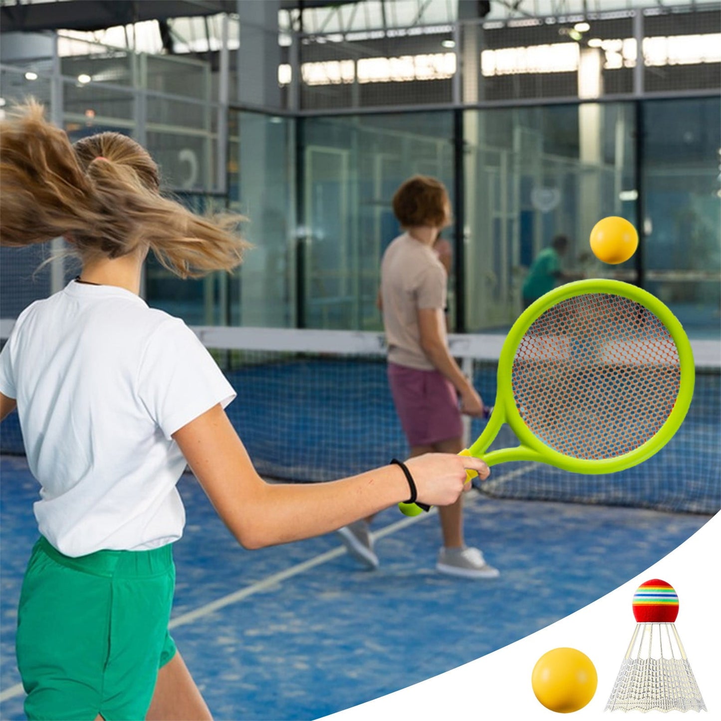 Chmadoxn Kids Badminton & Tennis Set - Racket Family Sports Gift with Balls， Lightweight Beginner Gear for Ages 6-12, Indoor/Outdoor Play Blue