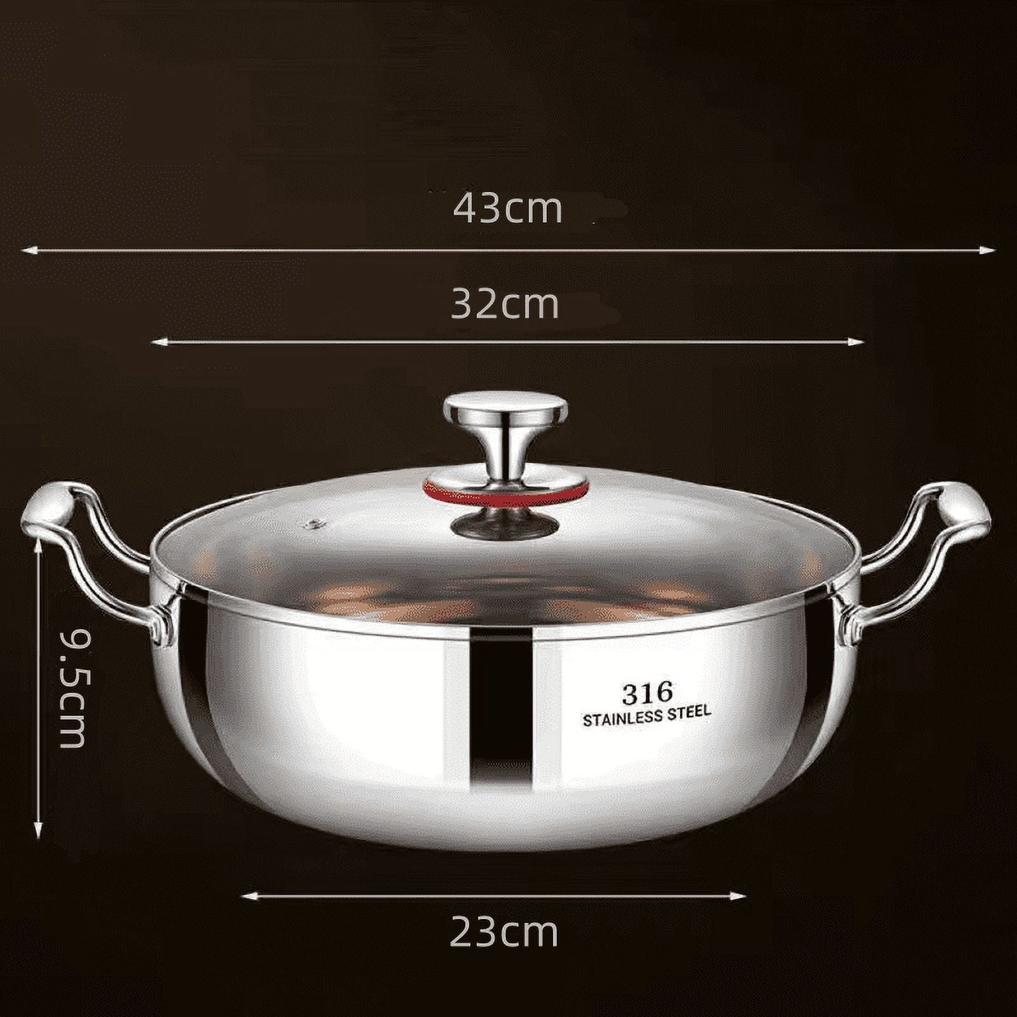 Darzheoy 316 Stainless Steel Hot Pot with Lid Large Pots for Cooking Thick Bottom Stew Soup Pots with Lid Stockpot for Pasta, Soup, Simmer Kitchens Appliances Multicolor