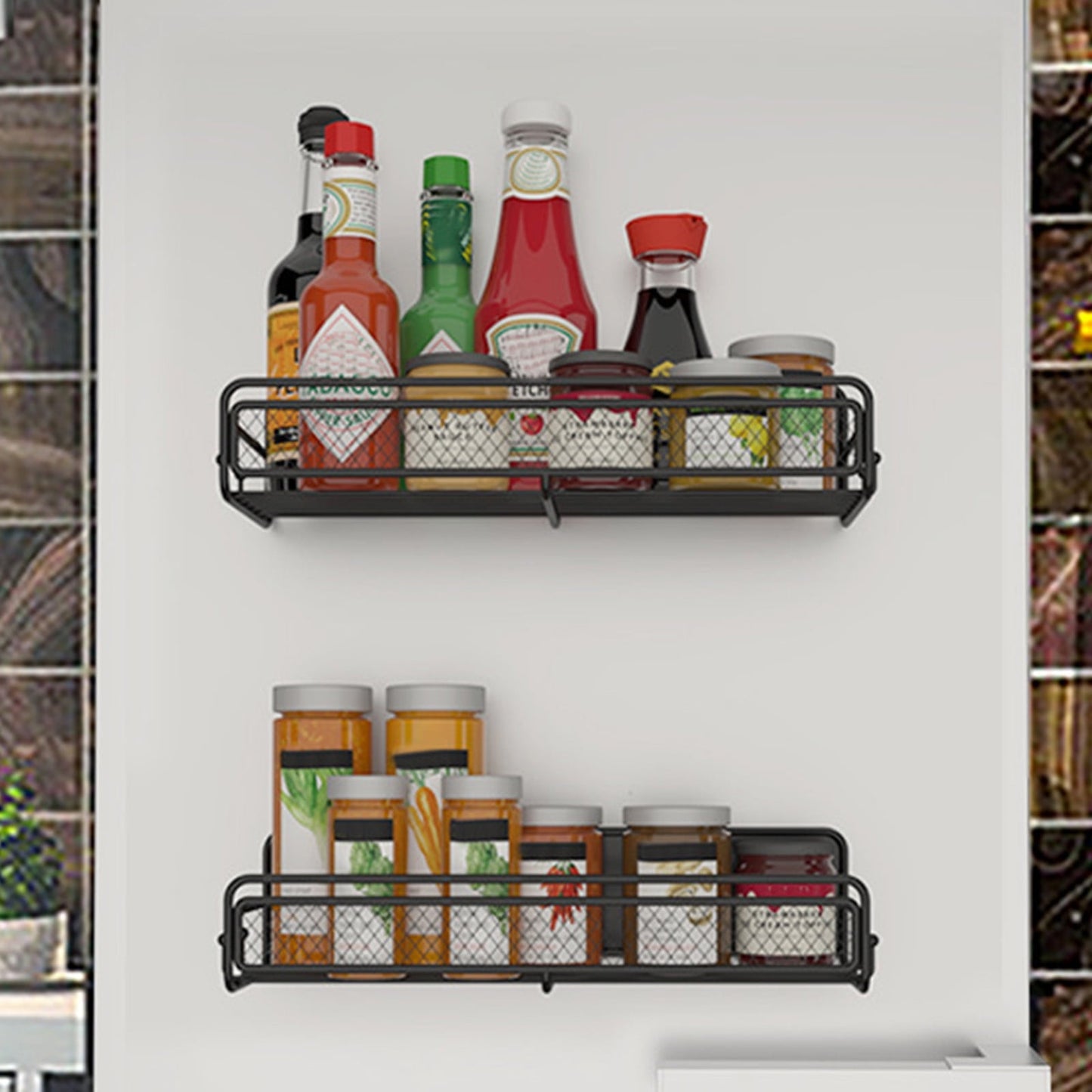 Darzheoy Magnetic Spice Rack Organizer Mesh Design for Refrigerator Oven, Black Storage Rack for Kitchen Spices Condiments, Easy Install Fridge Organizer Black