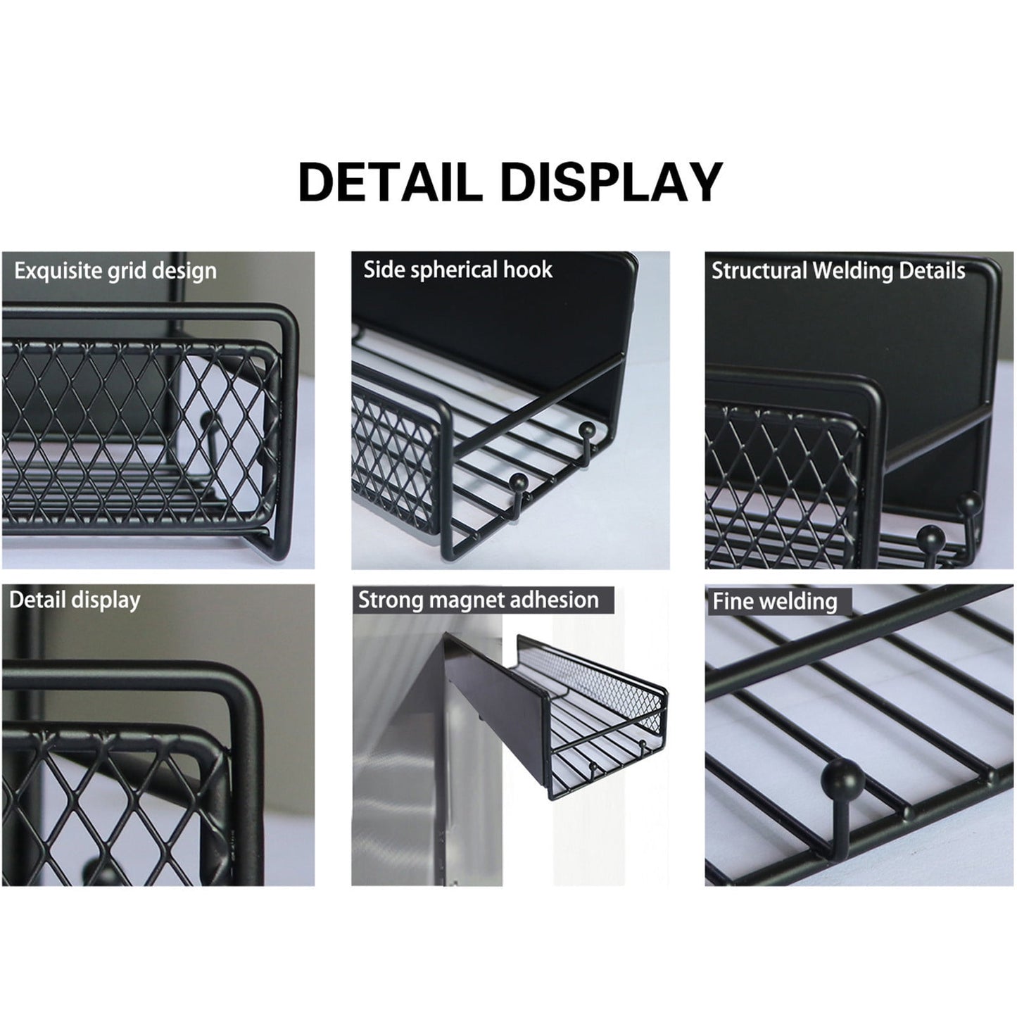 Darzheoy Magnetic Spice Rack Organizer Mesh Design for Refrigerator Oven, Black Storage Rack for Kitchen Spices Condiments, Easy Install Fridge Organizer Black
