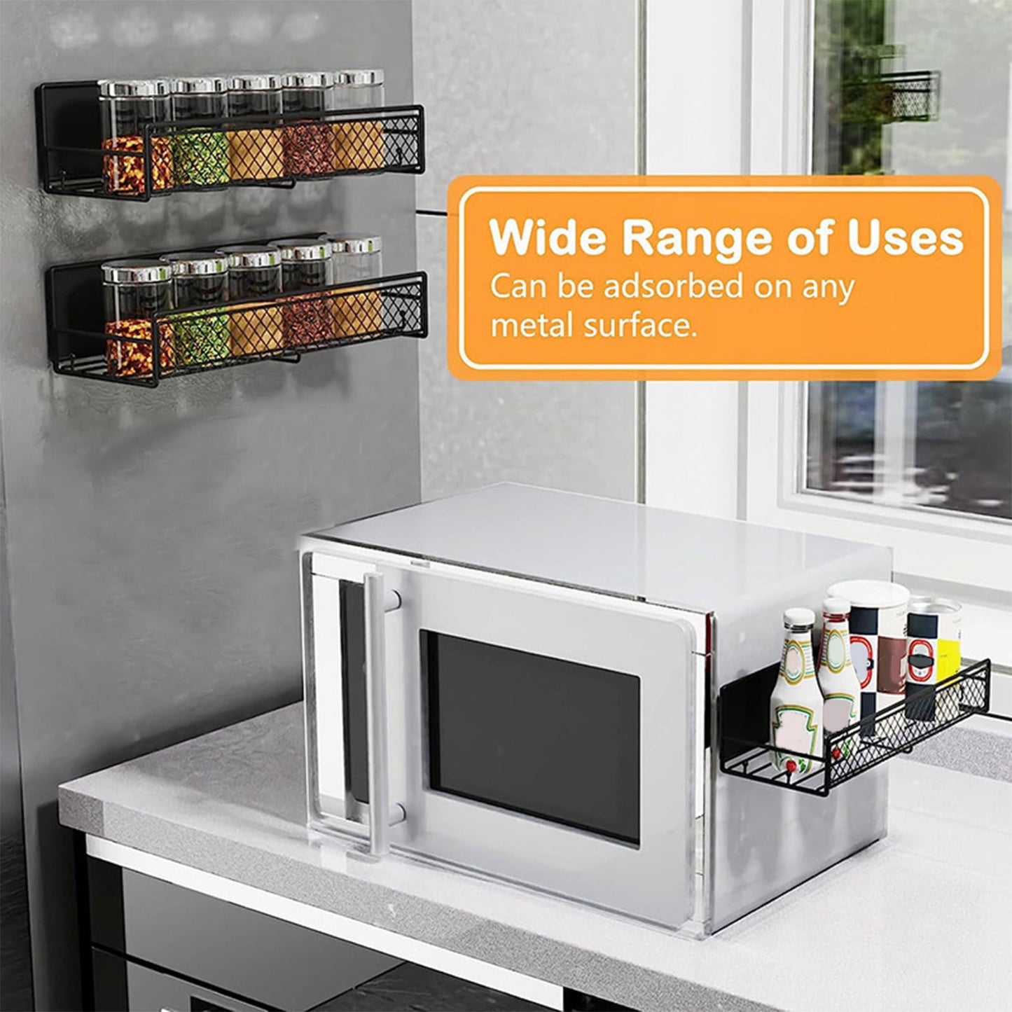 Darzheoy Magnetic Spice Rack Organizer Mesh Design for Refrigerator Oven, Black Storage Rack for Kitchen Spices Condiments, Easy Install Fridge Organizer Black