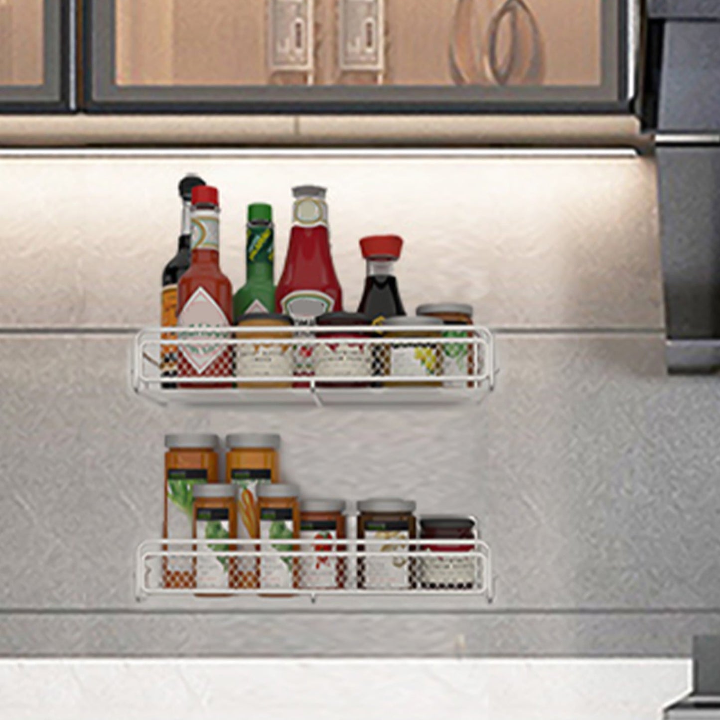 Darzheoy Magnetic Spice Rack Organizer Mesh Design for Refrigerator Oven, Black Storage Rack for Kitchen Spices Condiments, Easy Install Fridge Organizer White