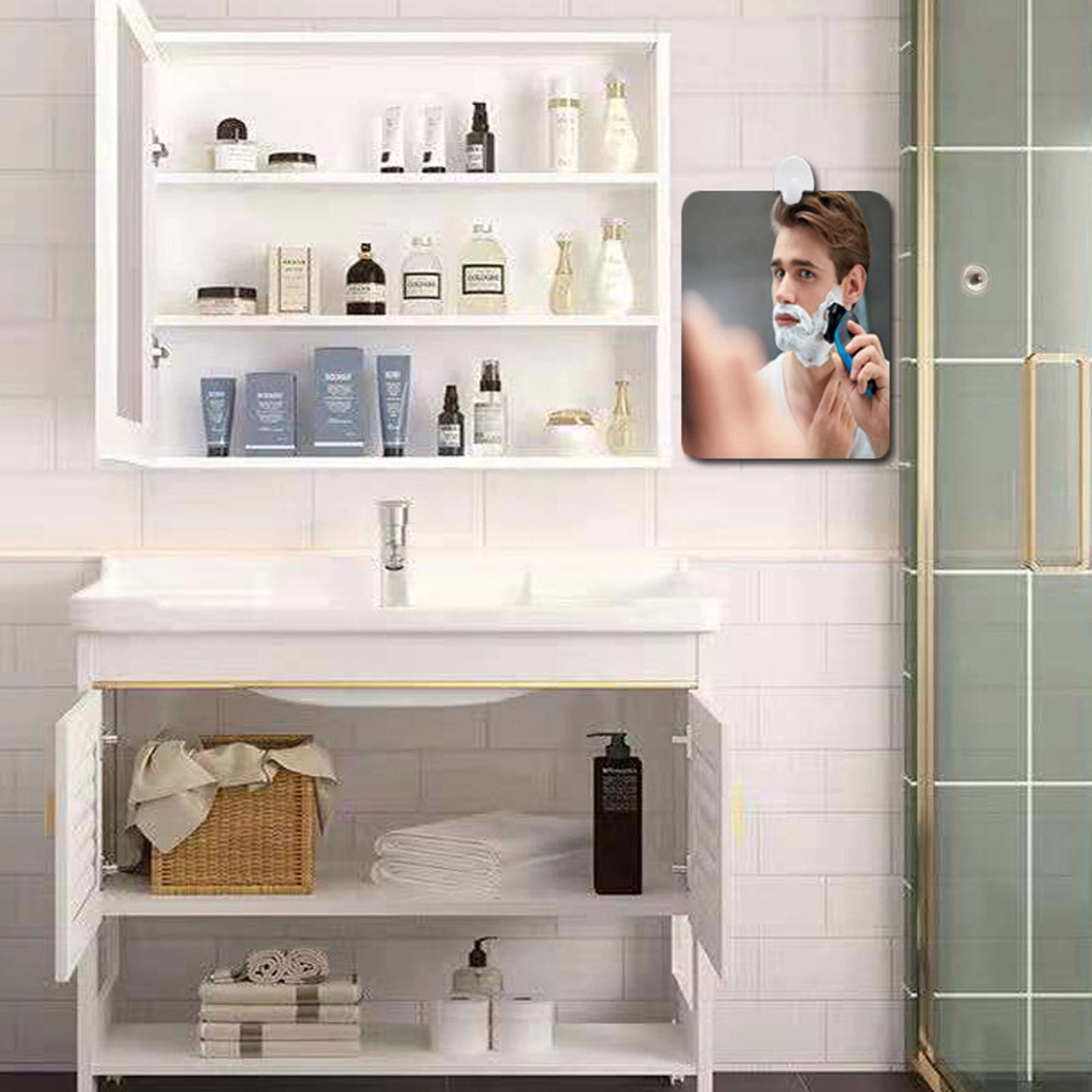 Chmadoxn Large Fogless Shower Mirror （9.84×7.87 inch）, Includes 1 Adhesive Hooks, Anit-Fog Shower Mirror, Shower Makeup Shave Mirror, Frameless Shower Mirror, Wall Hanging Mirror
