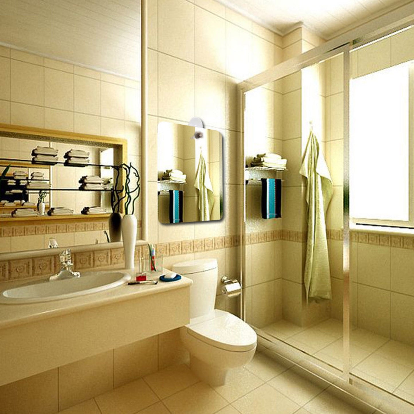 Chmadoxn Large Fogless Shower Mirror （9.84×7.87 inch）, Includes 1 Adhesive Hooks, Anit-Fog Shower Mirror, Shower Makeup Shave Mirror, Frameless Shower Mirror, Wall Hanging Mirror